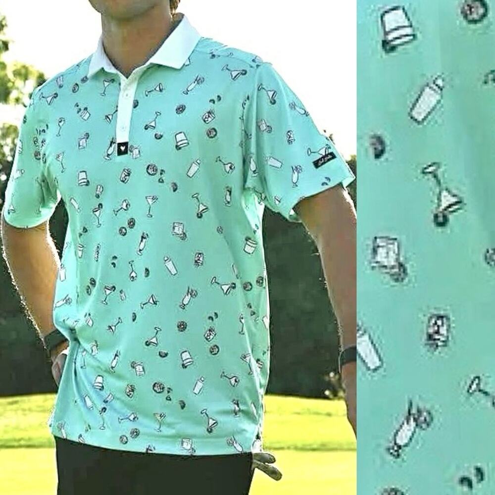 Bad Birdie Golf Polo Shirt Mens XL 5PM Somewhere Mint Green Martini Cocktails